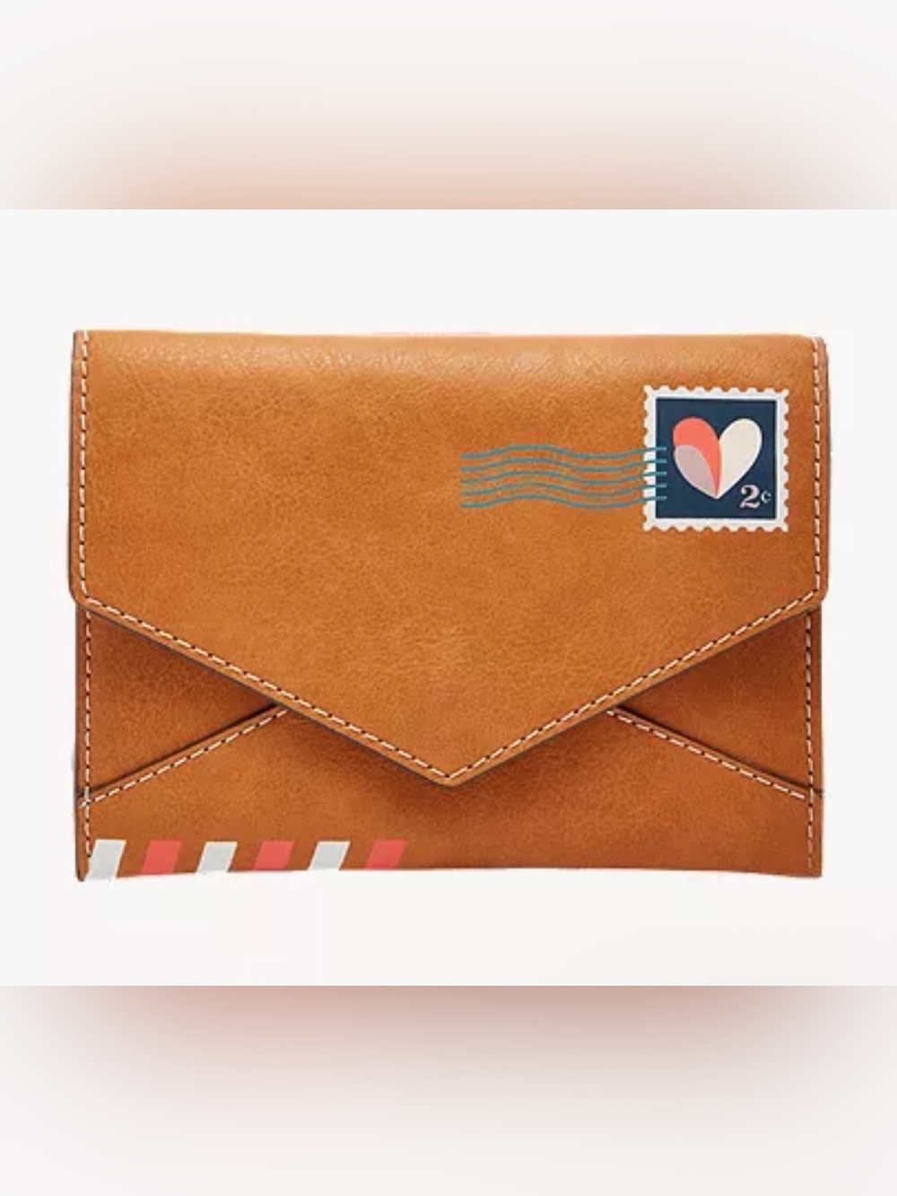 Fossil Brown Envelope Clutch with Stamp Detail